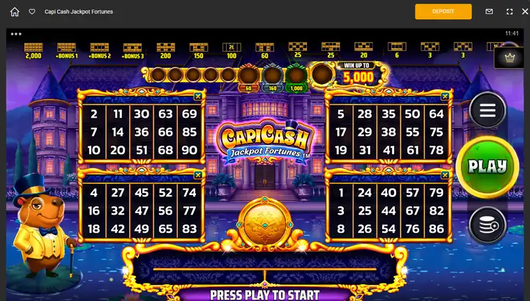 Capi Cash Jackpot Fortunes video bingo at JackpotCity Canada